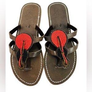 ⭐️ 3/$15 Brown Leather Beaded Sandals Size 8.5